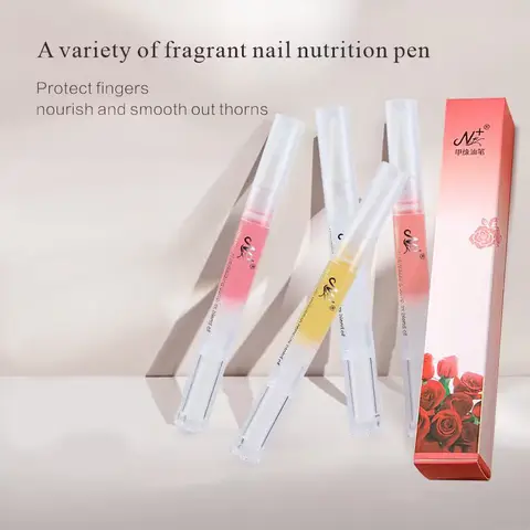 4-Pack Portable Cuticle Care Nail Nutrition Oil Pen (Strawberry+Rose+Pineapple+Lily Flavor Multi-Pack) - Nontoxic Natural Manicure Oil, Moisturizing Cuticle Nourish, Skin Repair Youth Beauty Tool