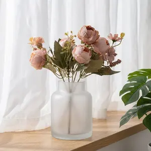 Vintage Burn Edge Peony Hydrangea Artificial Flowers Bouquet, 3pcs Silk Faux Floral Arrangement for Home Decor & Weddings, Lifelike Artificial Flower