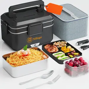 Electric Lunch Box for Adults, 80-100W Heated Lunch Box Portable Food Warmer Lunch Box for Work/Men/Car/Truck with 1.8L 304 Stainless Steel Container Fork & Spoon, 110V/12V/24V