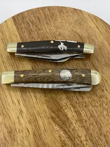 Wood Handle With Silver Inlay Trapper Style Knife