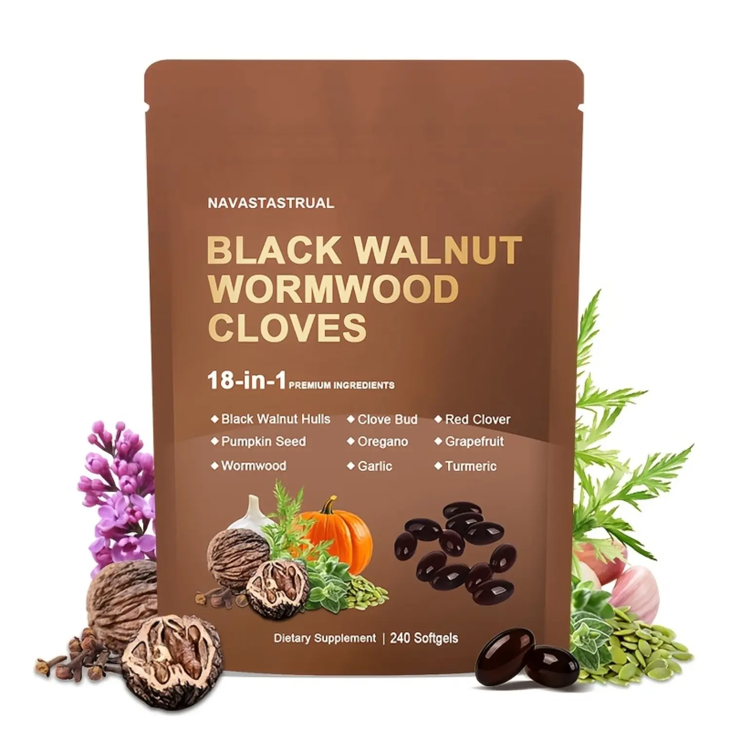 Black Walnut Wormwood Clove Herbal Supplement Plant Based Formula 240 Softgels