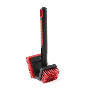 Small Grill Cleaning Brush with Scrub Pad, Metal Bristles, Soft Grip Handle, Cold Surface BBQ Cleaner
