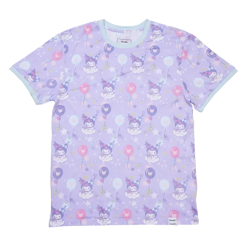 Women's Kuromi Carnival Ringer Tee Shirt, Short-Sleeve Soft Cloud Cotton Jersey Unisex Top
