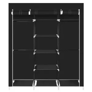 Karl Home Black 69" Portable Wardrobe: Non-Woven Fabric Clothes Closet, Double Rod Storage Organizer