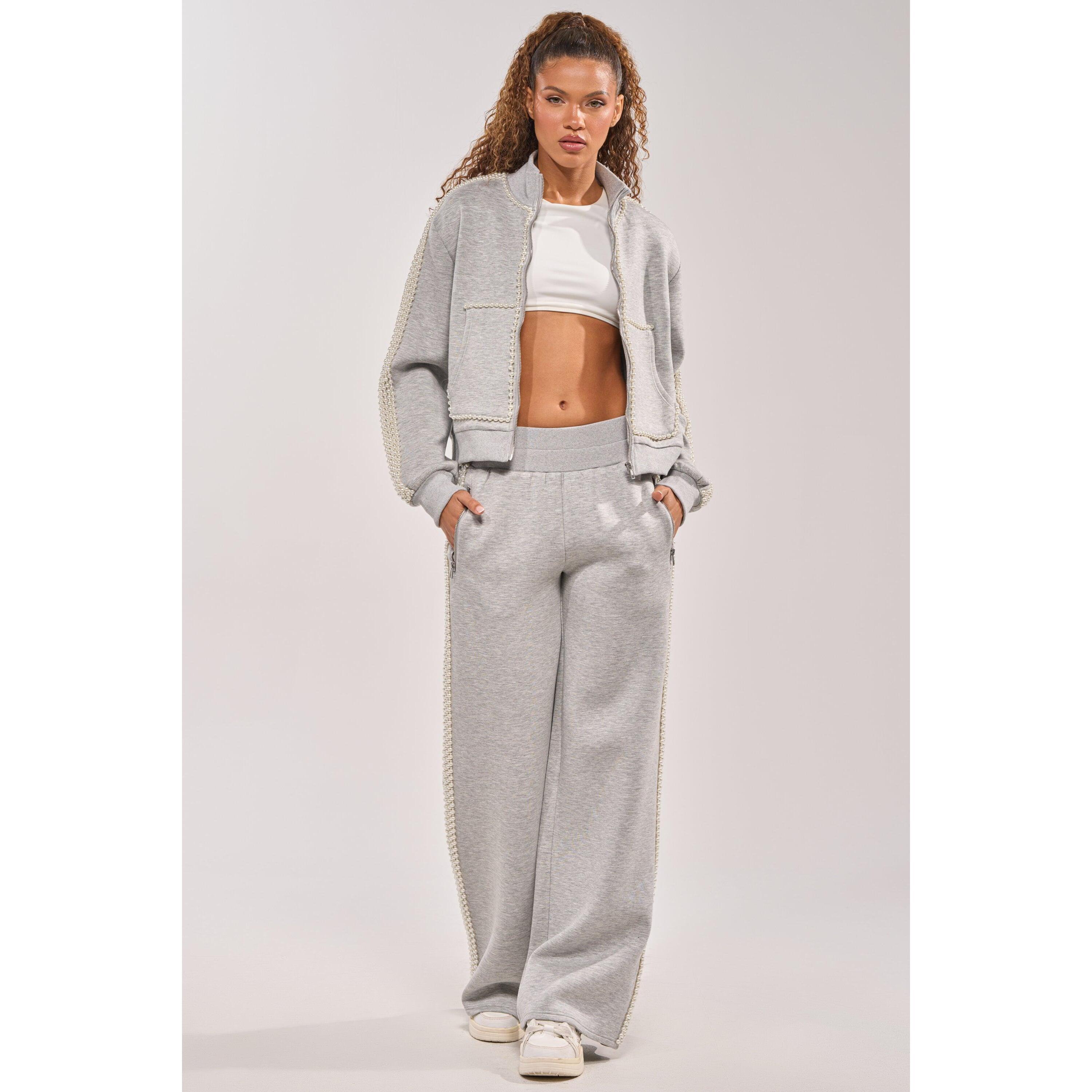 PEARL GIRL WIDE LEG JOGGER IN GREY