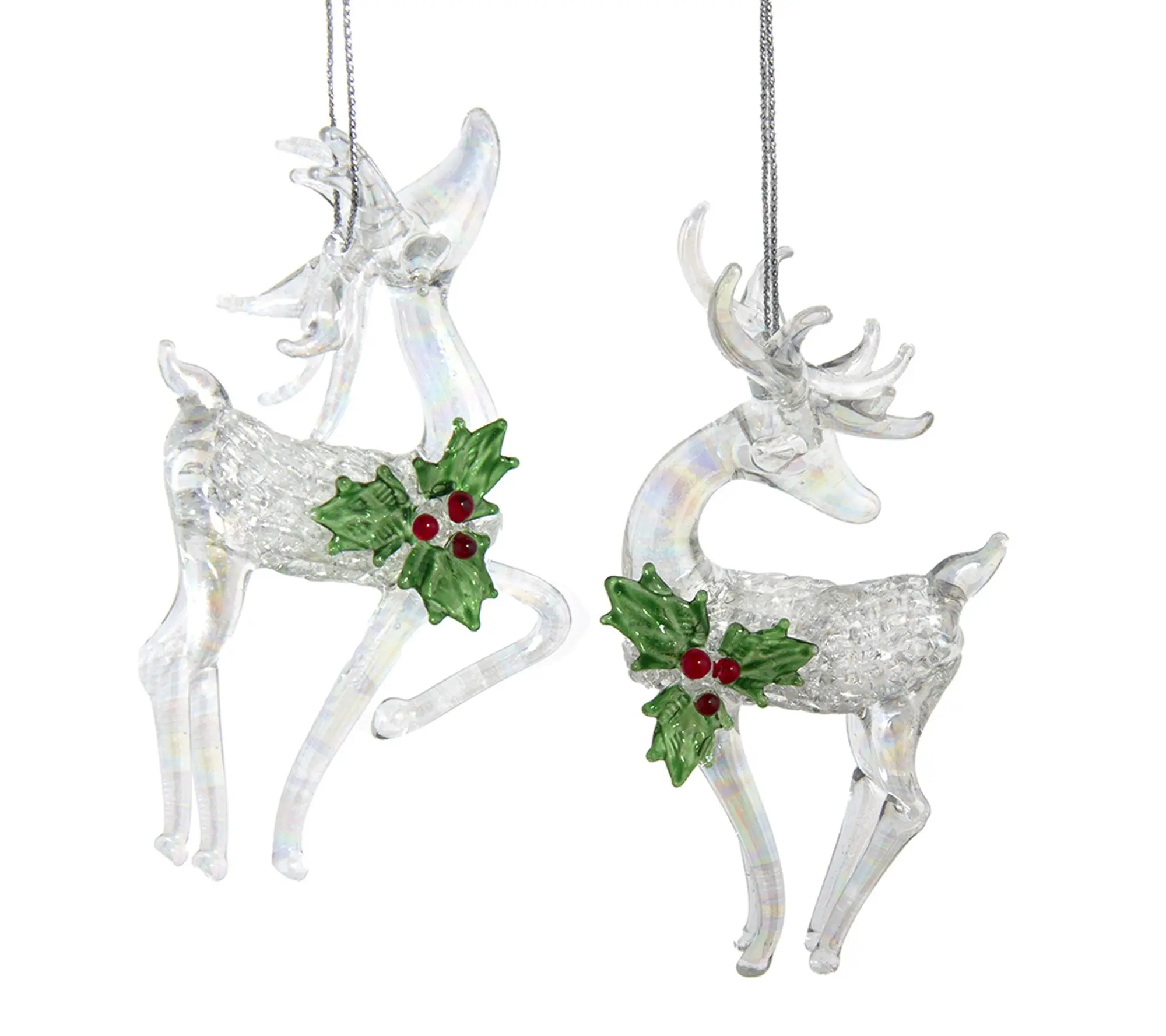 RC Home Decor -Set of 2 5.5" Glass Deer Holiday Ornaments