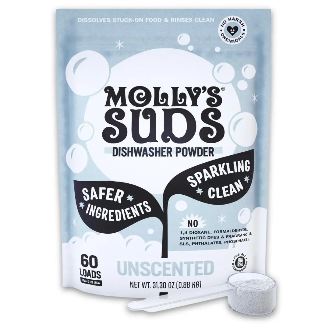 Molly's Suds Dishwasher Pods | Clean Dishwasher Detergent, Cuts Grease & Rinses Clean (Residue-Free) for Sparkling Dishes | 60 Auto-Release Tabs (Citrus)