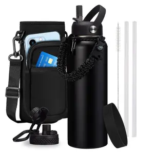 32/40/64/128 oz Insulated Water Bottle with Straw (Cold for 48 Hrs), Gallon Stainless Steel Triple Wall Vacuum Sports Water Jug, Leakproof Hydro Cup Flask with Paracord Handle & Straw Spout Lids