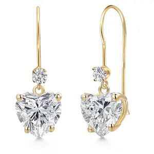 Gem Stone King 4.13 Cttw IGI Certified Lab Grown Diamond in 14K Yellow Gold Earrings for Women | Heart Shape Center Diamond 2.00 Ct | D-E Color | VS1-VS2 Clarity