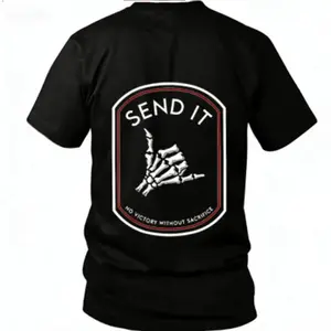 Send It Tactical T-Shirt, Skeleton Shaka Hand Patch Graphic Tee, No Victory Without Sacrifice Quote Shirt, Military Mindset Motivation Streetwear, Gift for Veterans, Gym Guys & Tactical Fans