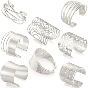 8 Pcs Cuff Bangle Bracelet for Women Open Wide Wire Bracelets Gold Wrist Cuff Wrap Bracelet