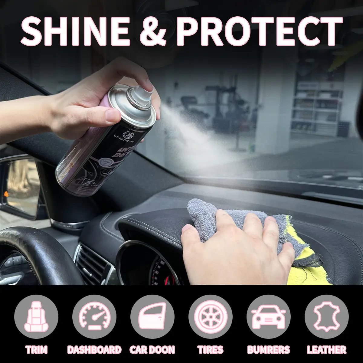 DONKEYPRO Quick Interior Detail Cleaner Polished Coated Anti-aging 15 oz Spray Bottle UV Protection Wheel Cleaner Car Interior Shine & Protect