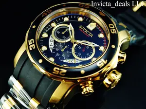 NEW Invicta Men's 48mm PRO DIVER SCUBA Chronograph BLACK Dial Gold Tone Stainless Steel Watch