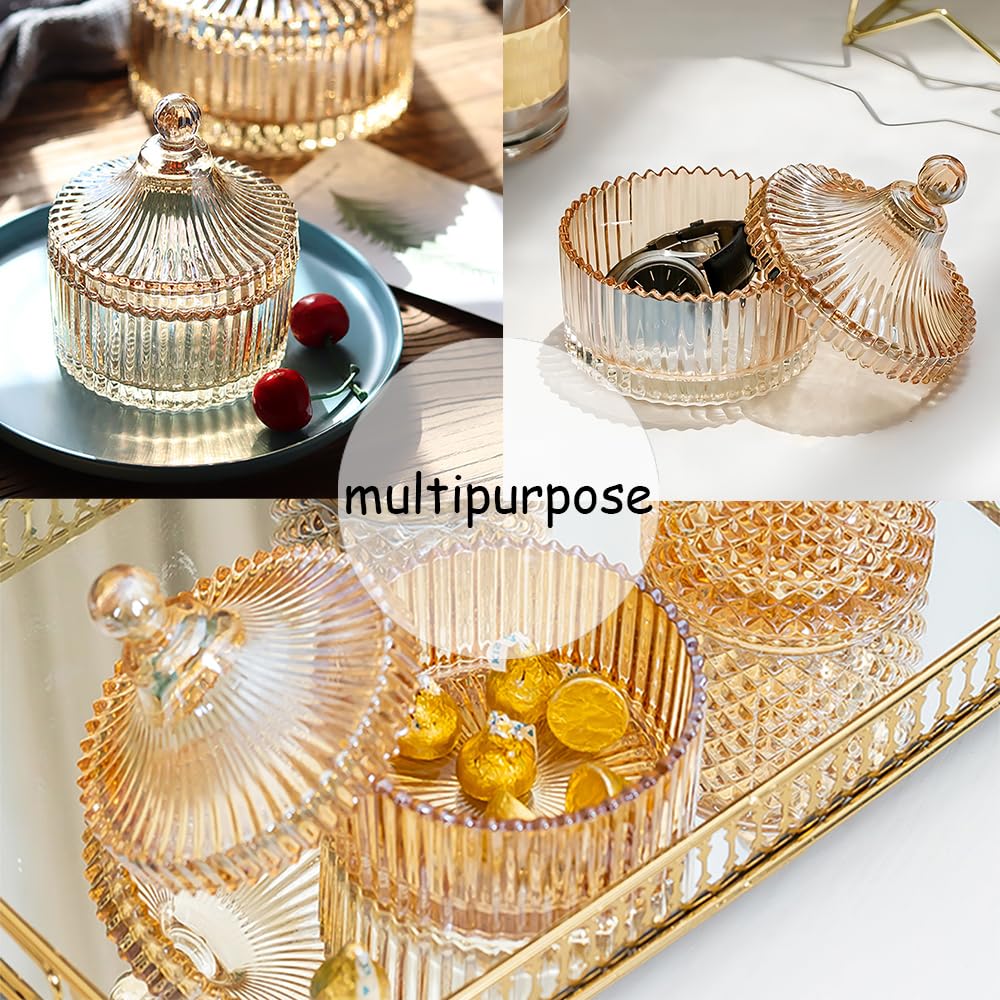 Luxury Soft Velvet Powder Puff & Crystal Glass Container Set, 3.54" Diameter, Washable Reusable Puff for Women Facial & Body Makeup Dusting & Baby Powder Application, Elegant Glass Jar for Jewelry, Candy Storage, Perfect Gift for Ladies