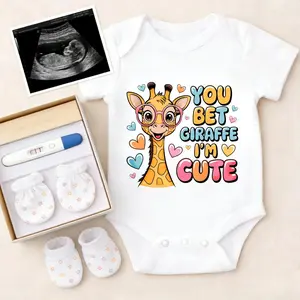 Soft Baby Bodysuit Giraffe Cartoon Print 100% Pure Cotton Non-Irritating Snap Closure Breathable Great For Sleep & Play