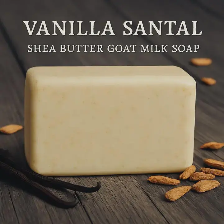 Handmade Goat Milk Bar Soap - Vanilla Santal Scented, Shea Butter Infused, Silky Moisturizing Cleanser for Normal Skin, Creamy Nourishing Bath Care, Daily Self-Care Essential with Self Love Vibe, Ideal Gift, Hydrating, Moisturizes, Silky Cleanse