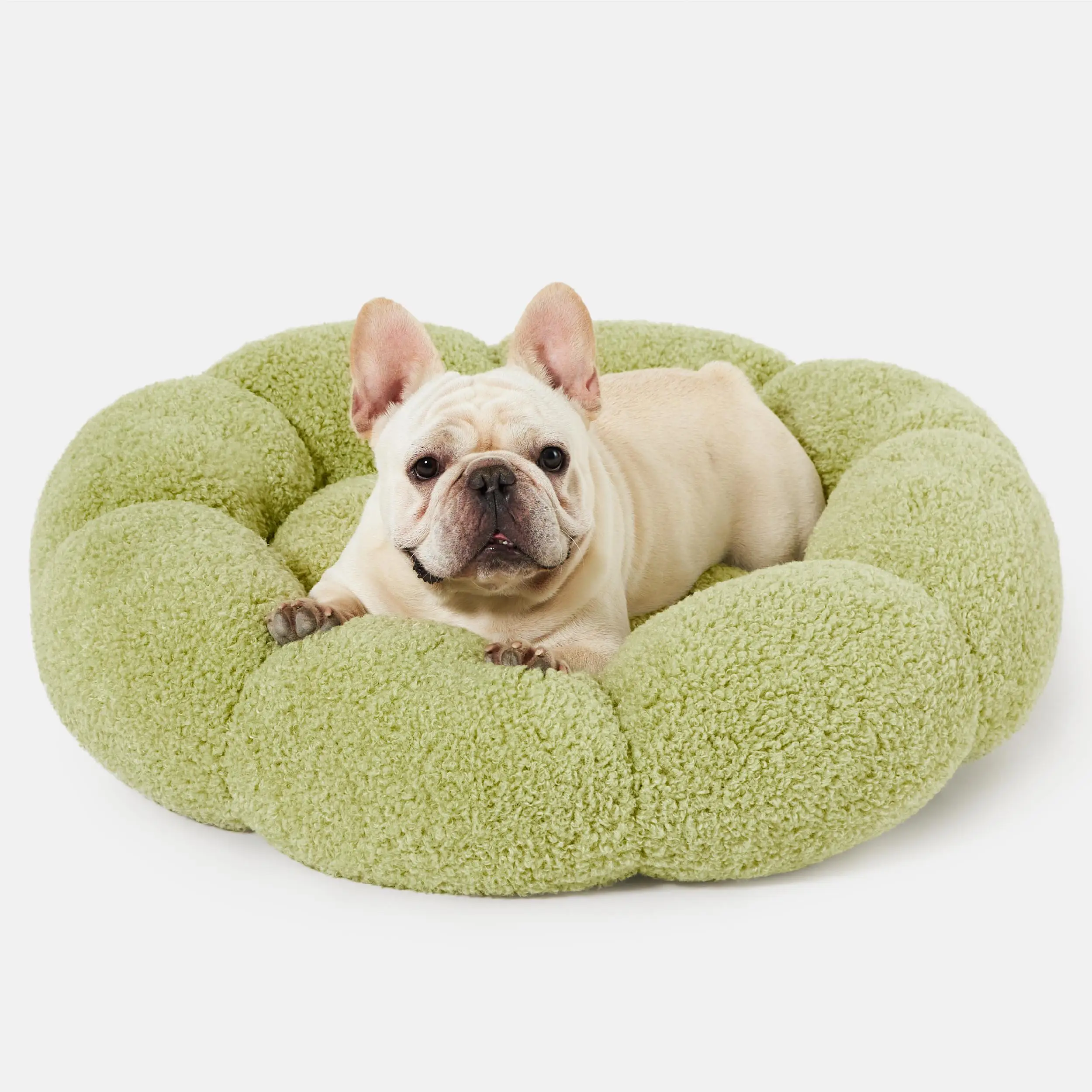 Lesure Calming Flower Bed - Flower Donut Round Fluffy Puppy Bed in Plush Teddy Sherpa, Non-Slip Cute Flower Beds for Indoor, Machine Washable Dog Furn