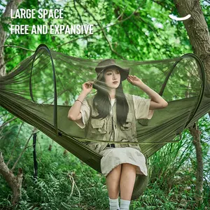 Automatic Quick-Open Hammock with Mosquito Net, hammock camp Outdoor Single/Double Nylon Camping Hammock with Poles, Mosquito-Proof Outdoor Hammock