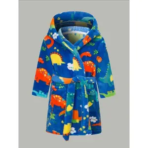 Girls’ fashion creative hooded bathrobe, super soft flannel warm sleepwear, baby cute cartoon robe, essential after-bath home wear, duck robe