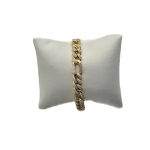 Iced Out 18k Yellow Gold Over Sterling Silver Moissanite Figaro Bracelet