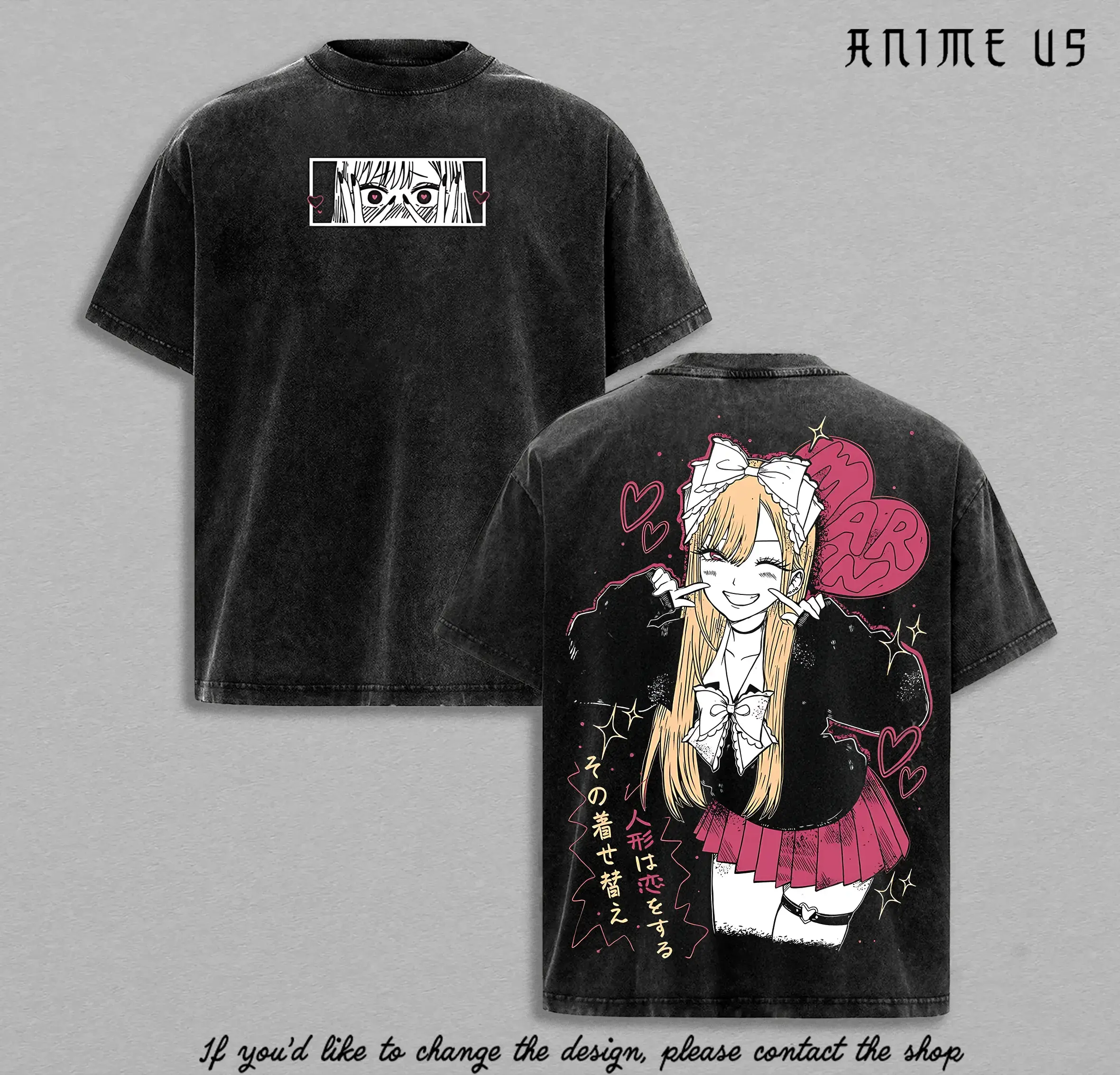 Vintage Washed Graphic T-Shirt - My Dress Up Darling Marin Kitagawa Oversized Top in Heavy Cotton, Unisex Seamless Anime Streetwear, Tshirt, Apparel, Shortsleeve, Breathable, Printed, Fit, Retro, Fabric, Soft