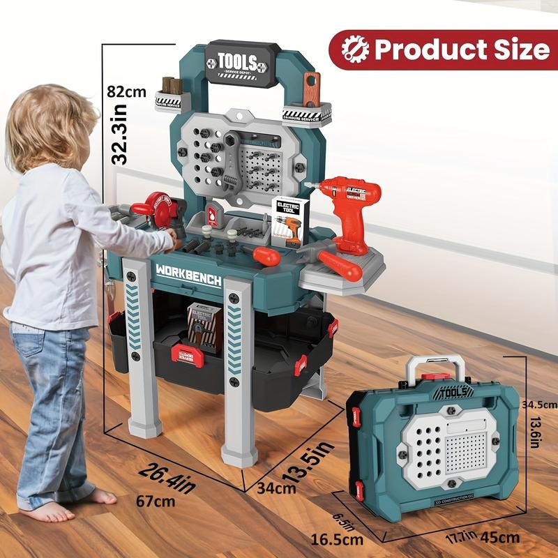 Kids Tool Set, Toddler Tool Bench Set with Realistic Tools Kit, Kids Workbench with Toy Drill, Pretend Play Learning Construction Toy Tool Set,Kids Tool Box for Boys Girls (Green)