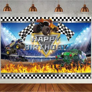 Monster Truck background, Happy Birthday background, wall decoration for birthday decoration photography