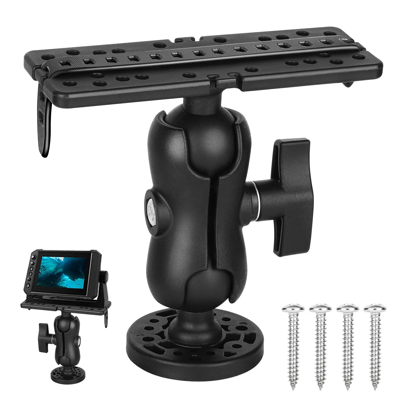 360° Rotation Fish Finder Mount - Portable Fishing Device Holder，Fishing Accessories for Marine,Yacht and Boat,Compatible with Garmin, Lowrance, Humminbird