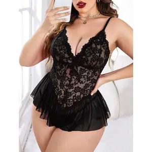 Plus Size Women Sexy Halloween Lingerie Bodysuit Lace Teddy One Piece Babydoll Chemise