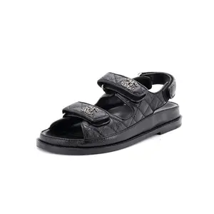 Pre-owned Chanel Women's Velcro Dad Sandals Quilted Leather by Rebag