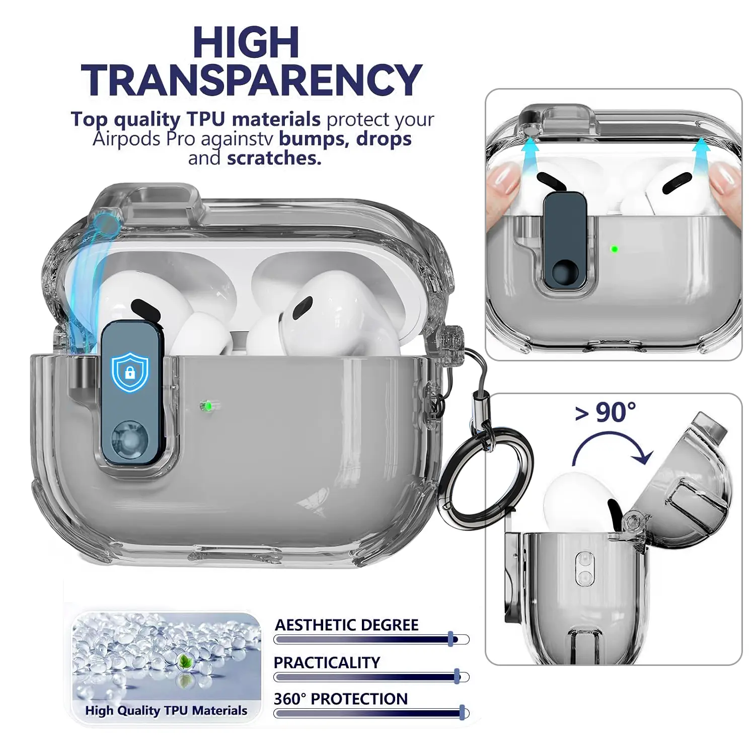 Toocki PVC Protective Shell with Safety Lock, MagSafe Magnetic & 1-Click Opening, Compatible with AirPods 2, AirPods Pro Wireless Earbuds & Audio Devices, Wireless Headphones