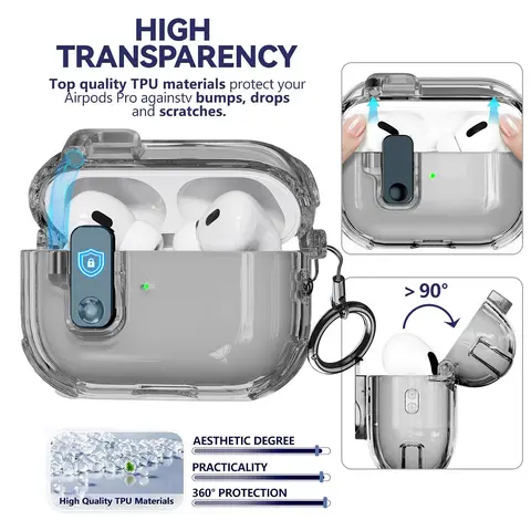 Toocki PVC Protective Shell with Safety Lock, MagSafe Magnetic & 1-Click Opening, Compatible with AirPods 2, AirPods Pro Wireless Earbuds & Audio Devices, Wireless Headphones