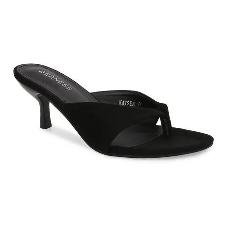 BERNESS Kaiser Women's Plain Faux Suede Thong Mules - 1.5" Kitten Heel Backless Shoes, Almond Toe Slip-On, Cushioned Sole, Thong Strap, Casual/Party Shoes for Women, 1.5" Kitten Lift