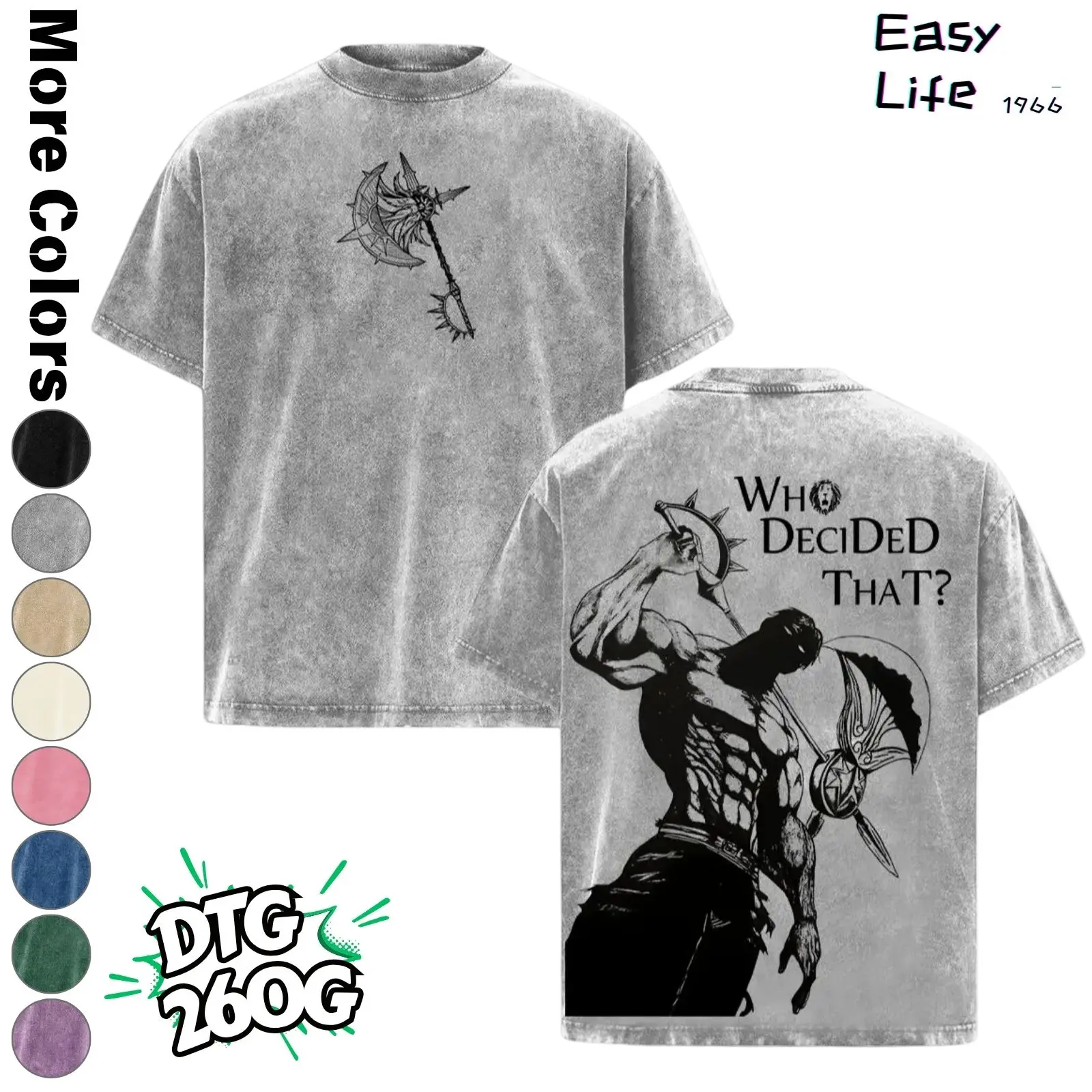 Seven Deadly Sins Escanor Oversized Tee DTG Process 260G Pride Sin Retro Graphic Heavy Cotton Unisex Anime Streetwear Gift For Fans T-Shirt