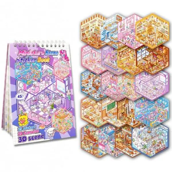 20 Sets 3D Sticker Scenes for Adults Fun Mini Cute Kawaii Stickers Therapy 3D Scenes 3D House Stickers Set Relief Stress Pass The Time