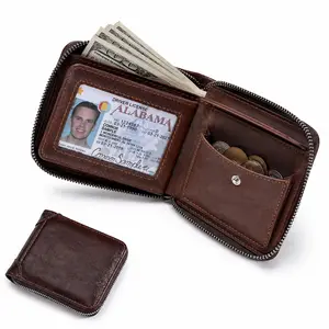 2026 New Men's Bifold Wallet - PU Leather, Retro Style Short Mens Wallet, Zipper Card Holder, Coin Storage Money Bag, Men's Accessories, Do Not Wash