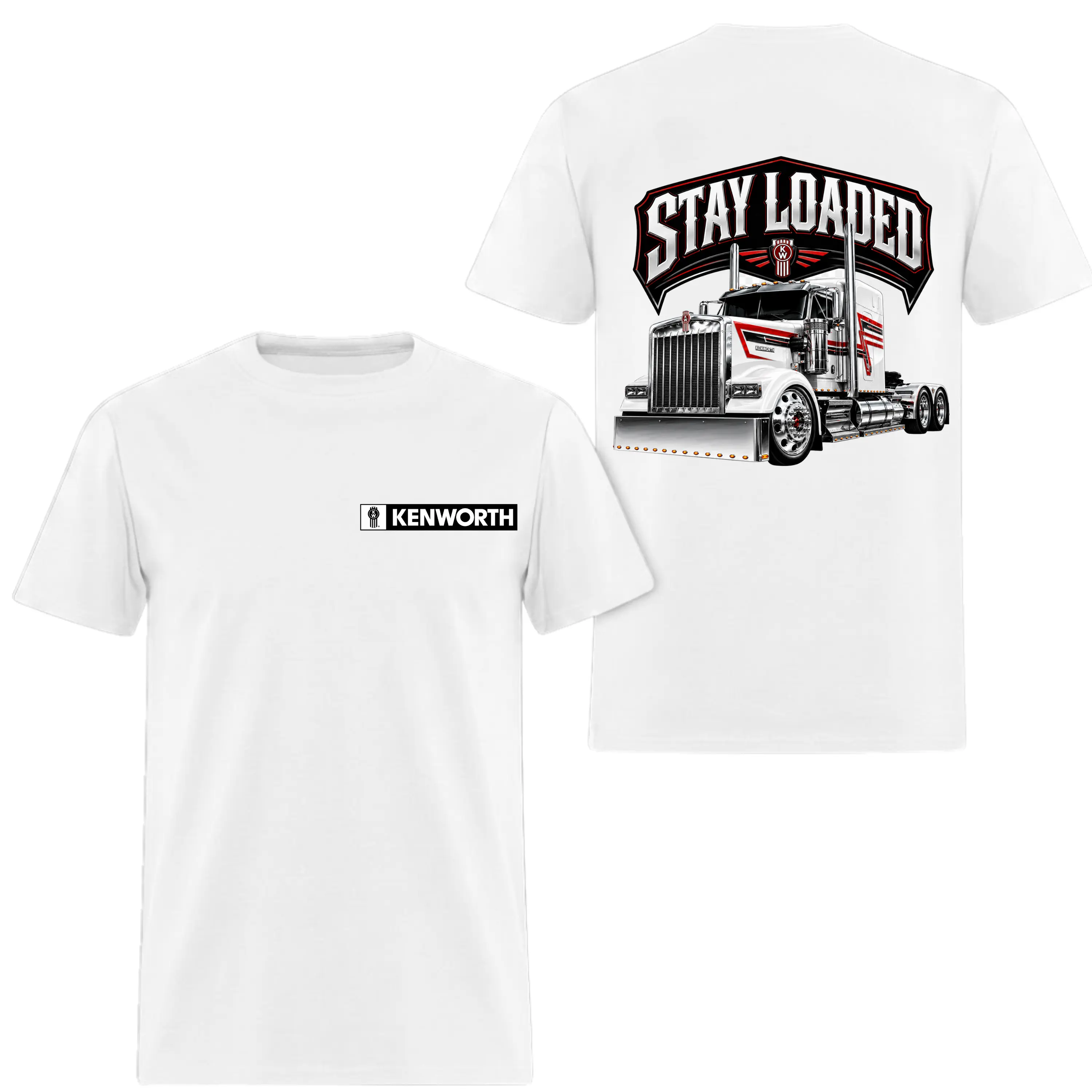 Unisex Stay Loaded T-Shirt, Casual Shortsleeve Cotton Tee with Double Sided Big Rig Graphic for Operator Menswear