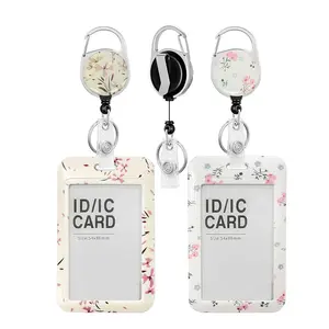 Flower Pattern ID Card Holder with Easy-pull Buckle, 1 Count Retractable Badge Holder, Identification Badges Supplies for Nurse Teacher Office Staff, Badge Reels Retractable
