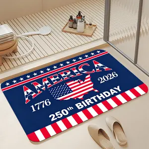 Patriotic 250th Independence Anniversary Red White Blue USA Map Soft Diatomite Bath Mat 16*24" |   Instant Water Absorbing Non Skid Mildew Resistant Shower Rug Stylish America 1776-2026 Bathroom Decor Mat for Holiday Home Lovers