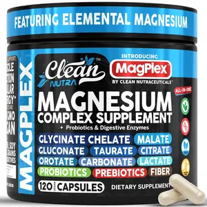 Clean Nutra Magnesium Complex Supplement with Glycinate, Chelate, Malate, Gluconate, Citrate, Carbonate, Lactate & More for Digestive Health & Immune Support Capsules – MagPlex