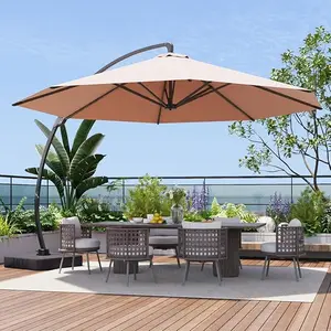 Aoxun 11 FT Cantilever Offset Patio Parasol - Heavy-Duty Large Aluminum Frame, 360° Rotation, Windproof, Waterproof, Crank & Base Included for Outdoor Pool, Deck