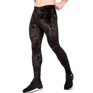 Kapow Meggings Velvet Elvis Meggings - Black Crushed Velvet Tight Fitness Pants with 4-Way Stretch & Embroidered Logo for Men Stretchy Soft Leggings Elastic Waist Leggings