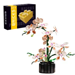 HEGOAI Champagne Orchid Bouquet Architecture Set, Eternal Flower Plant Series Building Block Set, suitable for adults and women, suitable for home decoration, especially suitable for Valentine's Day