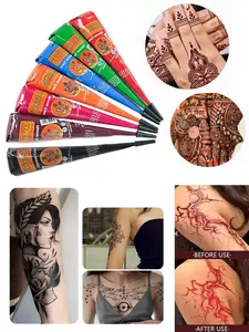 Henna Tattoo Paste Brown Black Red  Semi-Permanent Waterproof Long-Lasting No Fading Easy Use With Stencils Beginner-Friendly Body Painting Art Tattoos Makeup Daily Use