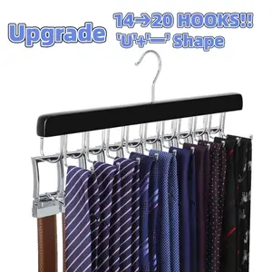 20 Hooks 2-In-1 Belt & Tie Hanger, Holds Up to 30 Belts & 30 Ties, Wood Material, Ideal for Organized Closet Storage Solution