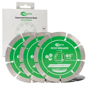 5 inch Segmented Diamond Blade, Diamond Cutting Wheel for Angle Grinder Stone, Diamond Blade for Angle Grinder, 5" Stone Blade for Cutting Concrete Granite Masonry Brick (3-Pack)