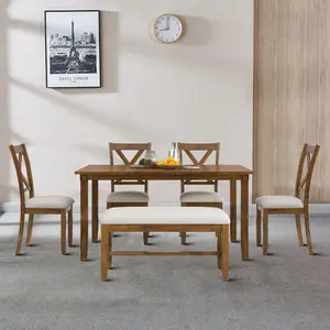 Classic 6 Piece Dining Table Set with A Dining Table, A Bench and 4 Chairs