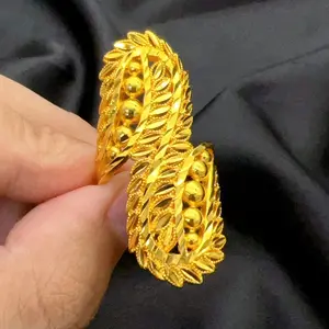 Luxury Ethiopia Arab Dubai 24K Gold Plated Long Rings Jewelry For Women Resizable Wedding African Party Nigerian Big Jewellery