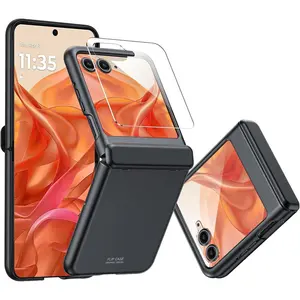 for Motorola Razr 2024 Case, Moto Razr 2024 Case with Hinge Protection & Built-in Screen Protector, Slim Full-Body Rugged Anti-Scratch Shockproof Protection Phone Case for Razr 2024-Black