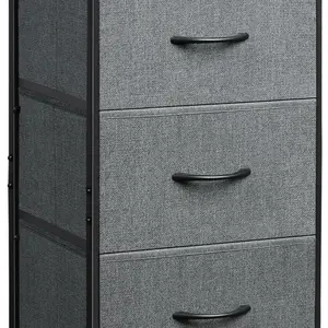 Dresser with 3 Drawers, Fabric Nightstand, Organizer Unit, Storage Dresser for Bedroom, Hallway, Entryway, Closets, Sturdy Steel Frame, Wood Top, Easy Pull Handle, Dark Grey
